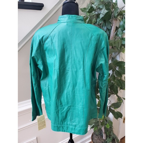 Jessica London Women's Teal Leather Long Sleeve Two Way Zipper Jacket Size 14 - Picture 7 of 14
